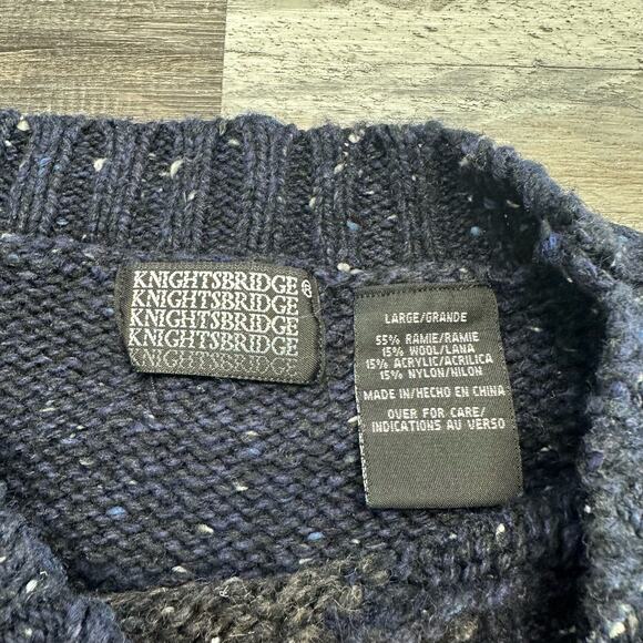 Vintage 90s Knightbridge Blue Argyle Mens L Wool Blend Crewneck Pullover Sweater - Picture 6 of 9